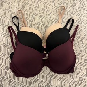 [BUNDLE] Victoria Secret Pink bras in 34B in black, nude & burgundy
